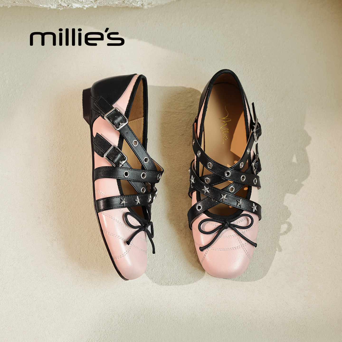 MILLIE'S/妙丽交叉绑带玛丽珍鞋女2026春季新款朋克风低跟单鞋Q,女鞋,时尚芭蕾鞋,淘宝优惠券,粉丝福利购,淘宝优惠卷