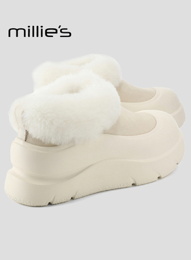 MILLIE'S/妙丽女鞋冬季新款加绒保暖雪地靴厚底增高白色勃肯鞋女Q