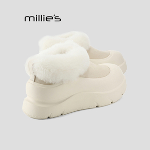 MILLIE'S/妙丽女鞋冬季新款加绒保暖雪地靴厚底增高白色勃肯鞋女Q