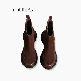 坡跟英伦时尚 MILLIE 厚底单靴松糕女鞋 妙丽秋冬新款 马丁靴棕色Z