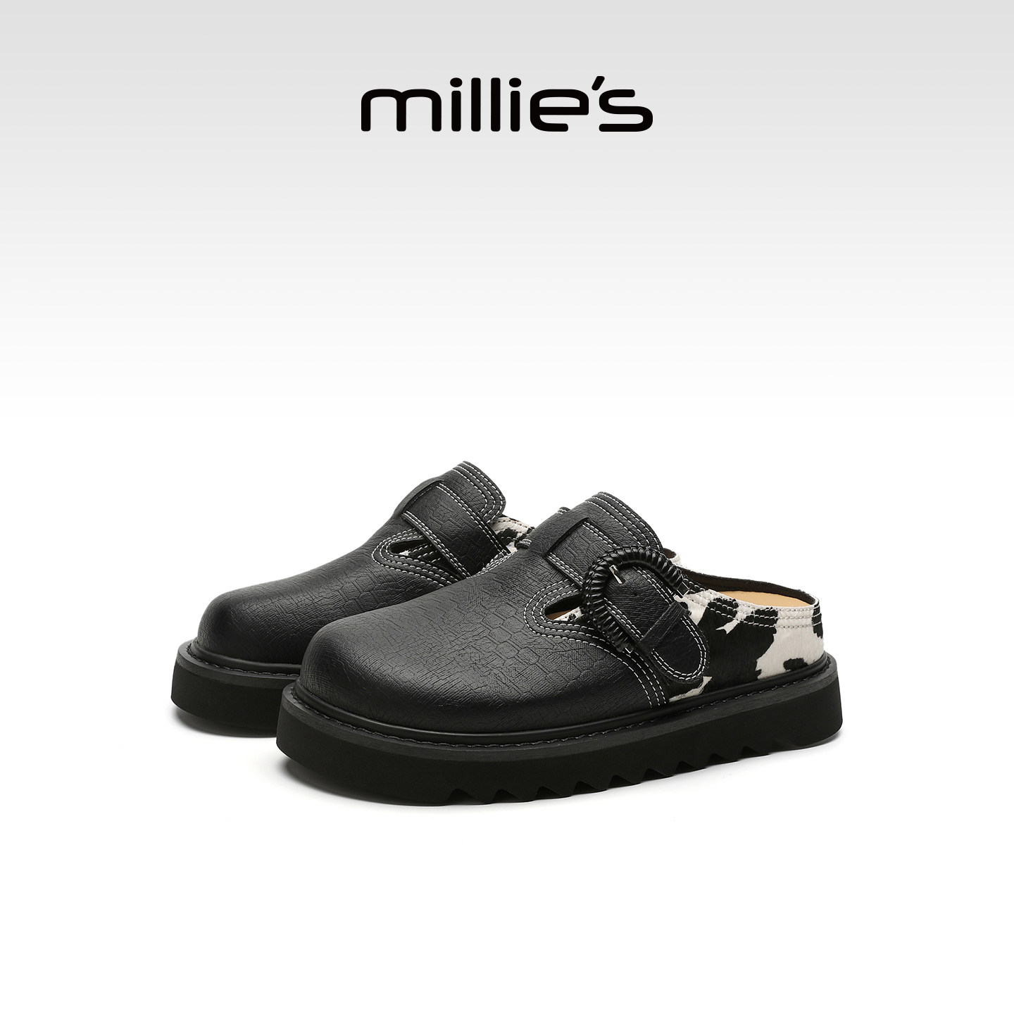 MILLIE'S/妙丽黑色魔术贴勃肯鞋女冬季厚底包头拖鞋时尚休闲鞋Q,女鞋,时尚休闲鞋,淘宝优惠券,粉丝福利购,淘宝优惠卷