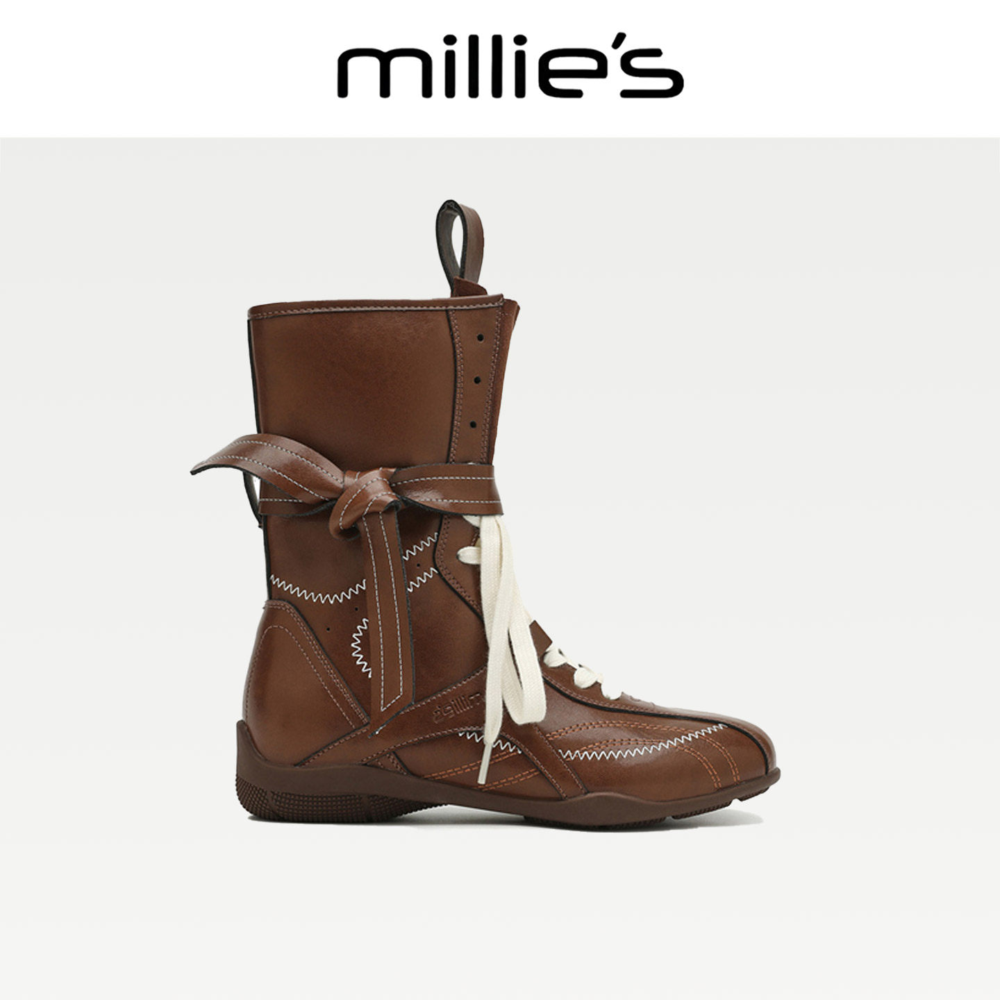 MILLIE'S/妙丽2026新款复古英伦风黑色厚底马丁靴女增高中筒靴C