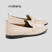 妙丽通勤简约百搭小皮鞋 女春季 MILLIE 真皮圆头平底深口单鞋