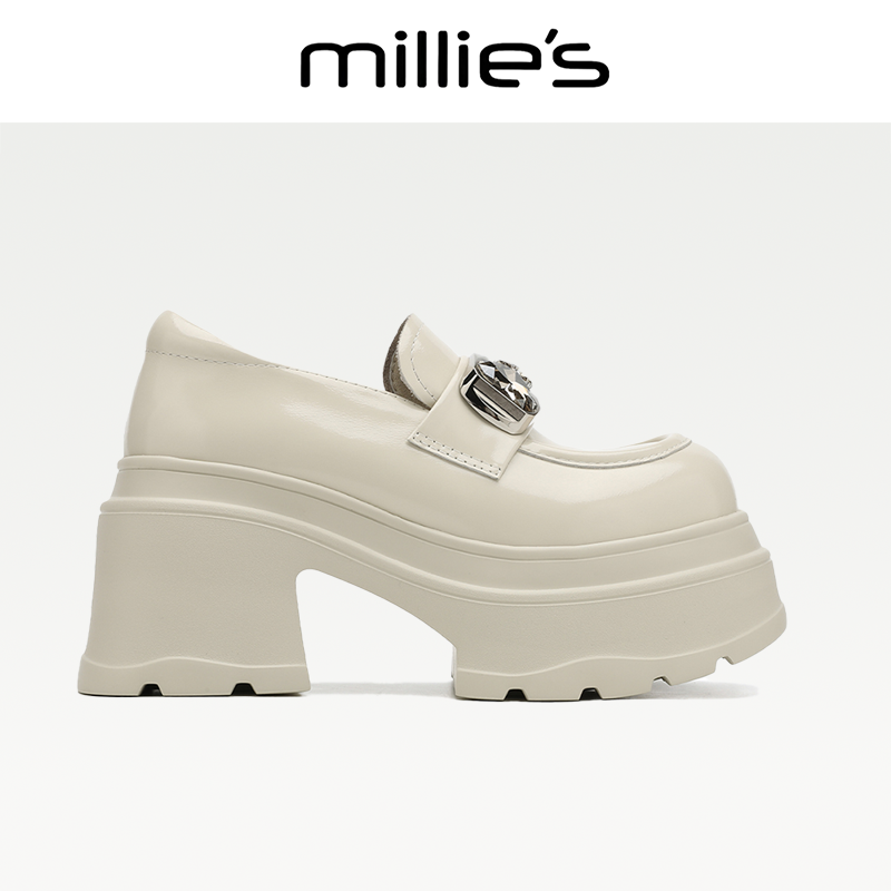 MILLIE'S/妙丽厚底增高乐福鞋女2025新款夏小个子粗跟单鞋小皮鞋C,女鞋,浅口单鞋,淘宝优惠券,粉丝福利购,淘宝优惠卷