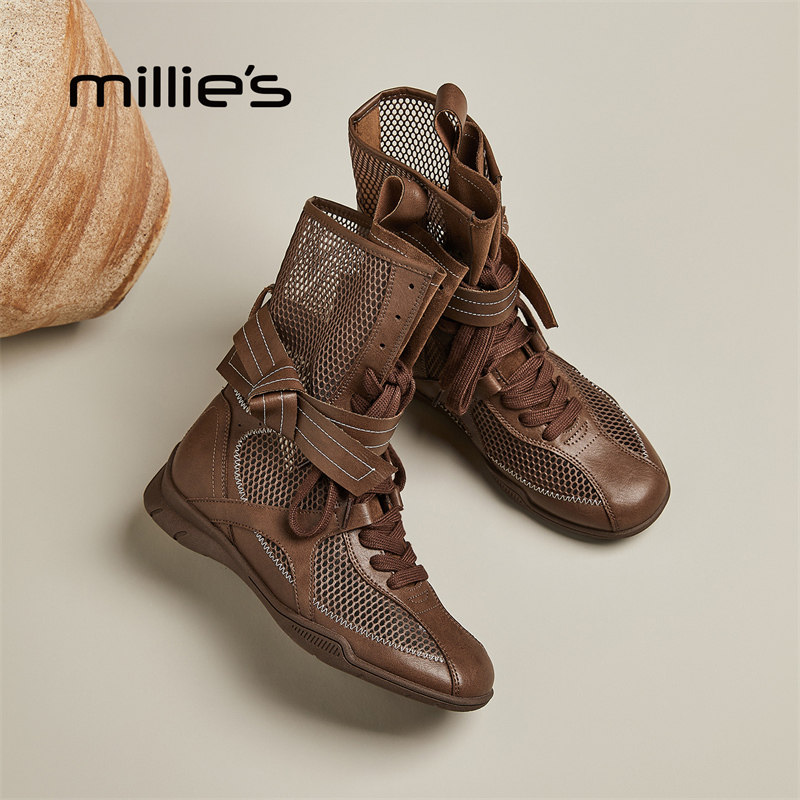 妙丽官方旗舰店休闲网面凉靴女夏大码拳击猎鸭靴系带圆头百搭单靴,女鞋,深口单鞋,淘宝优惠券,粉丝福利购,淘宝优惠卷