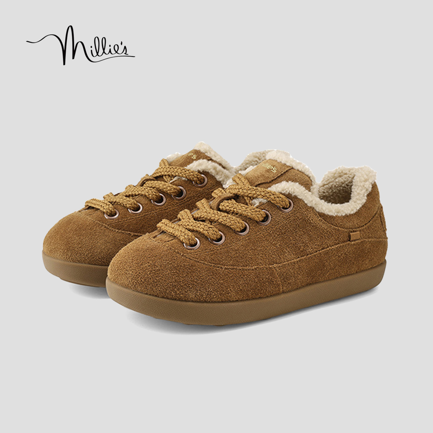 MILLIE'S/妙丽复古德训鞋加绒厚底内增高休闲鞋百搭舒适系带板鞋Q,女鞋,时尚休闲鞋,淘宝优惠券,粉丝福利购,淘宝优惠卷