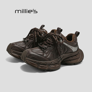 厚底老爹鞋 妙丽女鞋 黑色休闲运动鞋 德训鞋 MILLIE 软底运动板鞋