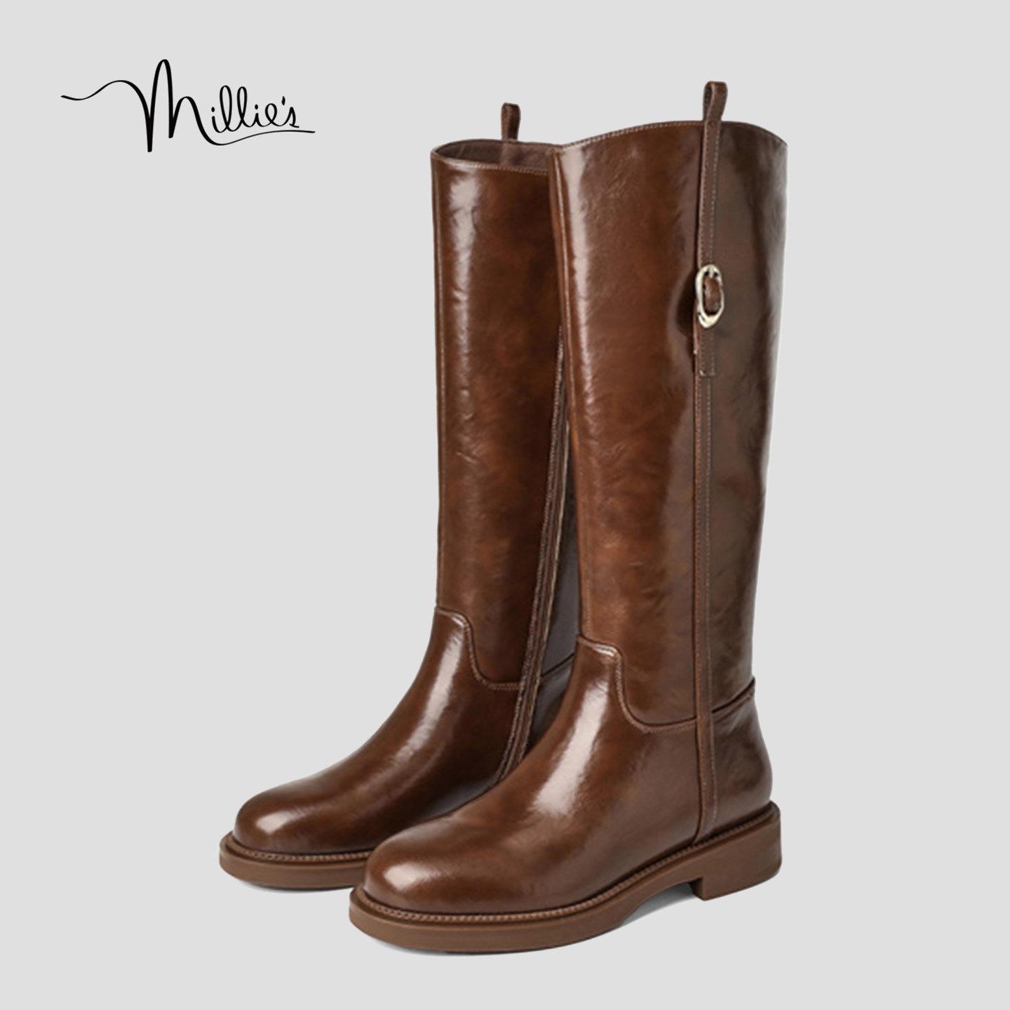 MILLIE'S/妙丽英伦风长筒靴女25秋冬粗跟圆头高筒骑士靴直筒靴HQ,女鞋,时装靴,淘宝优惠券,粉丝福利购,淘宝优惠卷