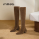 妙丽2026新款 MILLIE 秋冬尖头粗跟高筒靴女过膝长靴女靴子Q