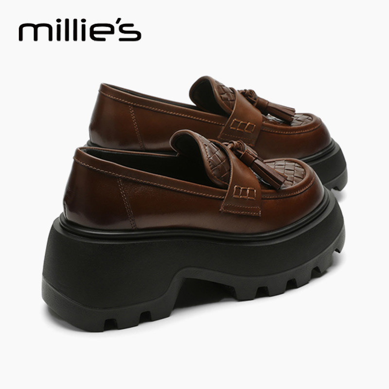 妙丽官方旗舰店厚底乐福鞋2025秋季新款一脚蹬小皮鞋复古单鞋女,女鞋,深口单鞋,淘宝优惠券,粉丝福利购,淘宝优惠卷