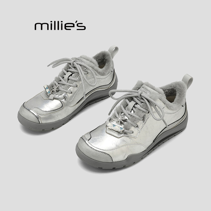 MILLIE'S/妙丽2025新款加绒保暖休闲运动鞋时尚百搭复古平底鞋女Q,女鞋,棉鞋,淘宝优惠券,粉丝福利购,淘宝优惠卷