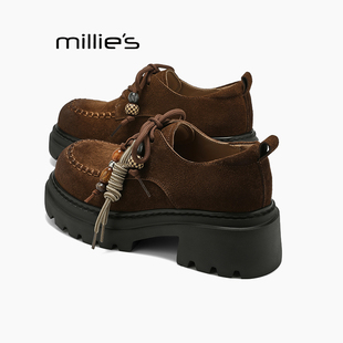 系带日常通勤鞋 MILLIE 复古休闲百搭平底芭蕾舞鞋 妙丽2025新款