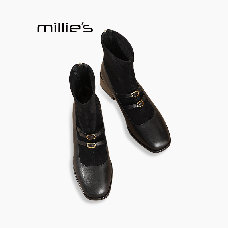 MILLIE'S妙丽法式方扣短靴巨好看