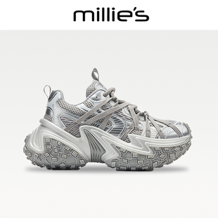 MILLIE'S/妙丽2025新款厚底增高老爹鞋网面透气休闲运动鞋女鞋CZ
