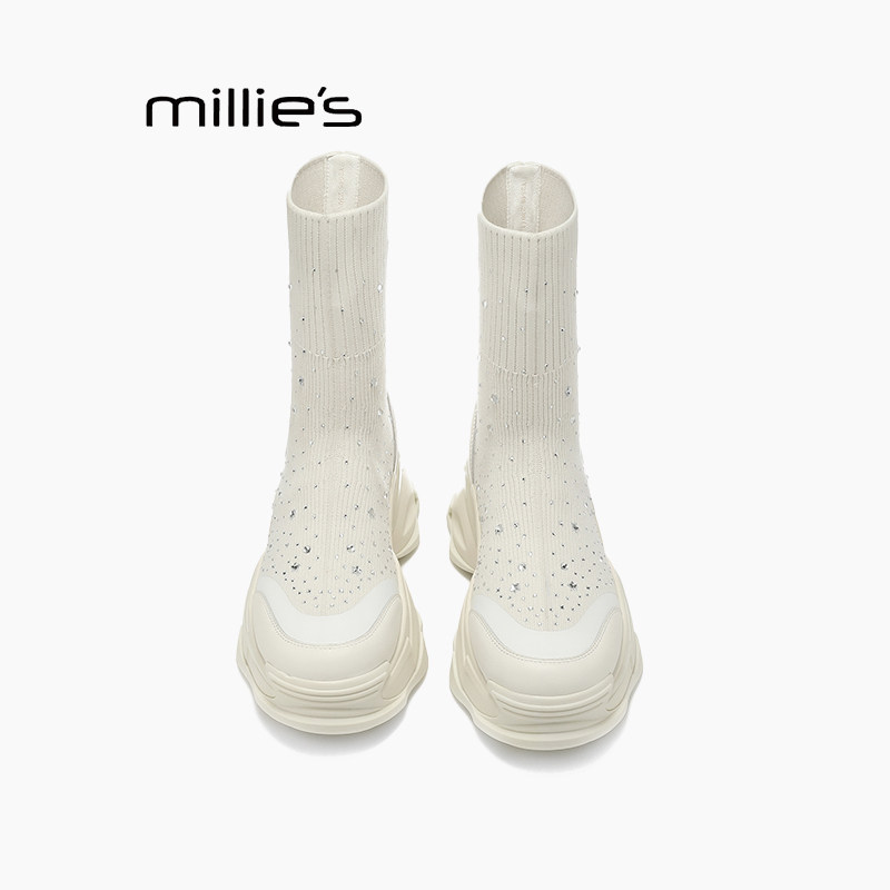 MILLIE'S/妙丽内增高骑士靴女2025新款透气松糕厚底百搭短靴Q,女鞋,骑士靴,淘宝优惠券,粉丝福利购,淘宝优惠卷