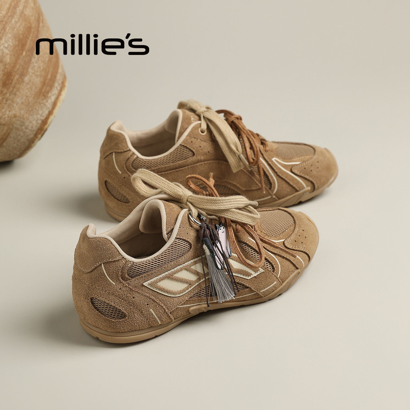 MILLIE'S/妙丽真皮复古德训鞋女