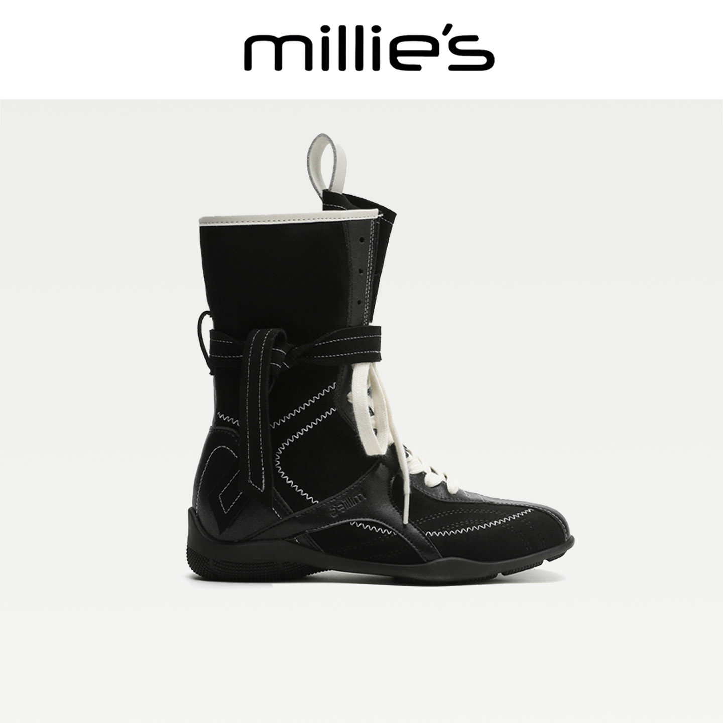 MILLIE'S/妙丽复古英伦风黑色厚底马丁靴女2026新款增高中筒靴CZ