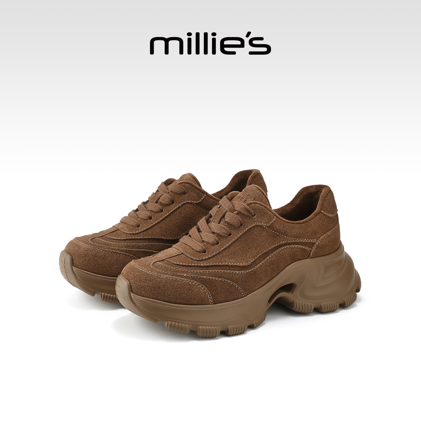 MILLIE'S/妙丽真皮厚底老爹鞋女