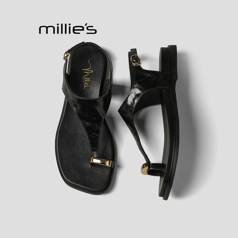 MILLIE'S/妙丽人字拖凉鞋女款夏季配裙子沙滩夹脚夹趾罗马凉鞋P
