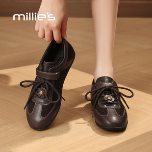 女平底休闲运动老爹板鞋 MILLIE 秋冬复古德训鞋 妙丽2025新款 女Z