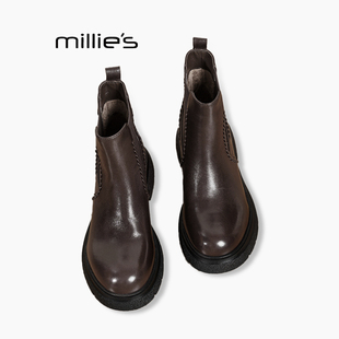 单靴炸街厚底小短靴烟筒马丁靴Q 妙丽真皮切尔西靴女秋季 MILLIE