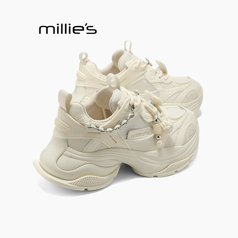 MILLIE'S/妙丽网面厚底老爹鞋女2025新款真皮增高百搭软底休闲鞋Z,女鞋,德训鞋,淘宝优惠券,粉丝福利购,淘宝优惠卷