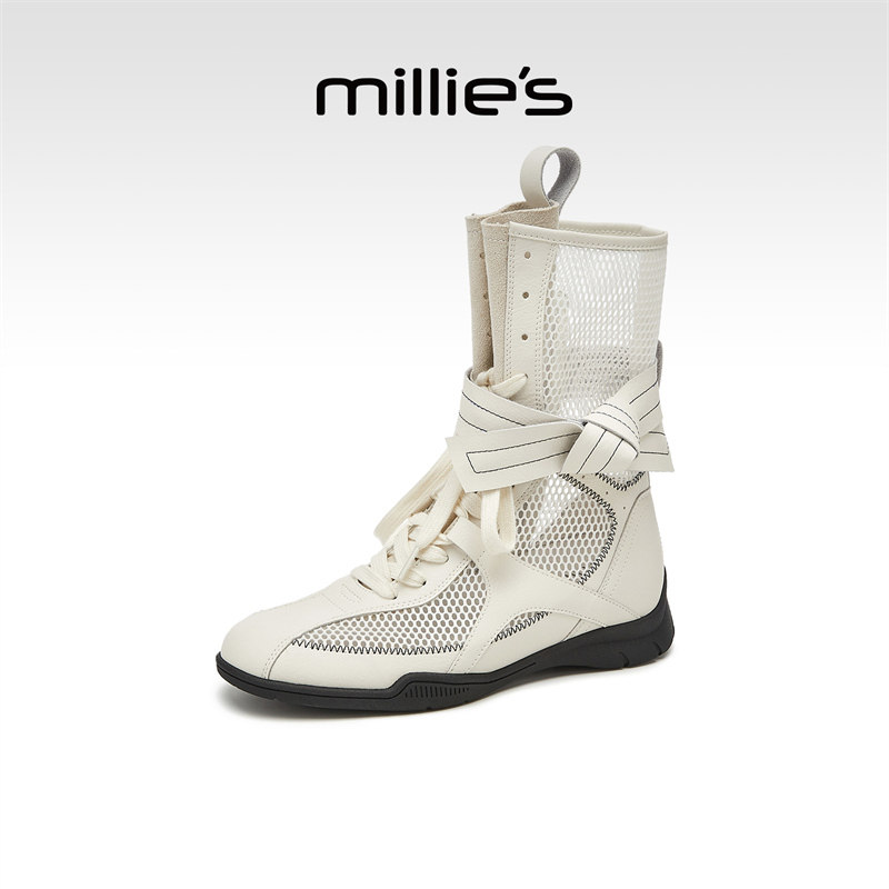 MILLIE'S/妙丽真皮网面凉靴女
