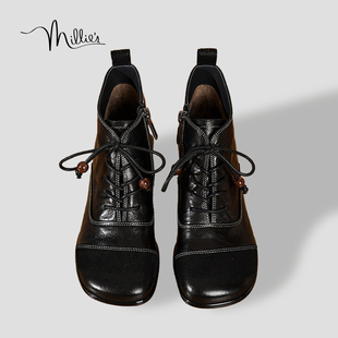 MILLIE'S/妙丽高跟鞋女秋冬季加绒皮鞋2026新款英伦风切尔西靴HQ