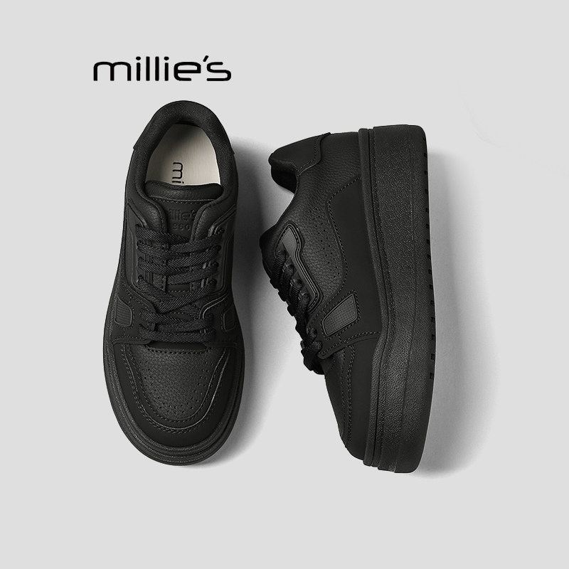 MILLIE'S/妙丽皮牛皮小白鞋女鞋百搭运动休闲鞋增高轻便松糕板鞋Q,女鞋,休闲板鞋,淘宝优惠券,粉丝福利购,淘宝优惠卷