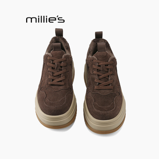 新款 妙丽秋季 厚底增高小个子女鞋 运动板鞋 子Z MILLIE 复古棕色鞋