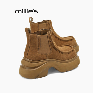 大头短靴爆款 MILLIE 新款 妙丽马丁靴女2025秋季 短筒机车大黄靴Z