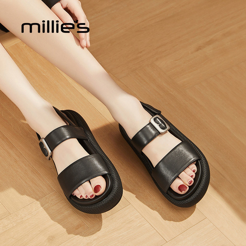 MILLIE'S/妙丽真皮厚底凉鞋女