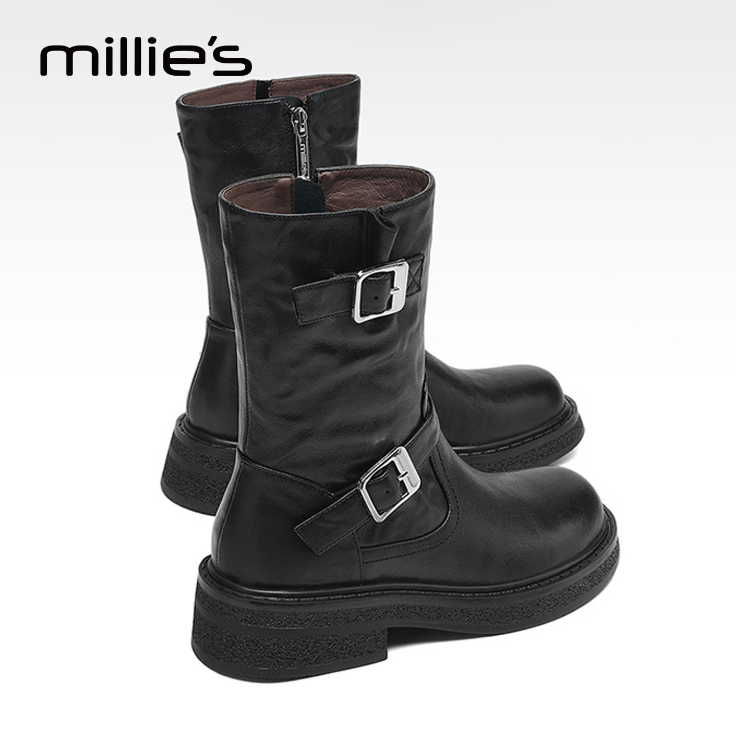 MILLIE'S/妙丽真皮厚底时装靴