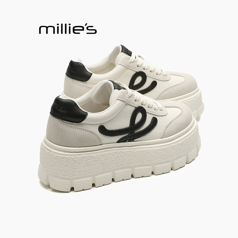MILLIE'S/妙丽2025新款厚底小白鞋女百搭增高松糕底高跟休闲鞋Q,女鞋,棉鞋,淘宝优惠券,粉丝福利购,淘宝优惠卷