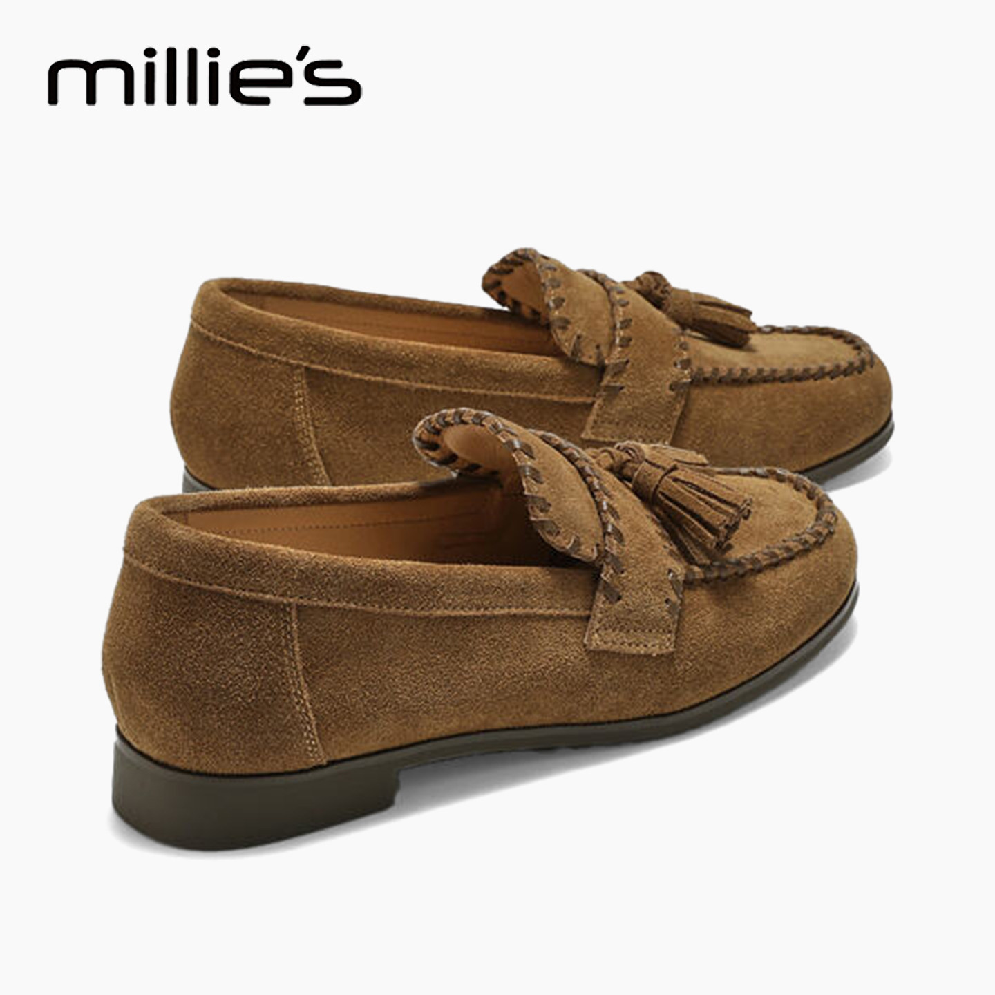 MILLIE'S/妙丽真皮复古平底乐福鞋女秋季休闲百搭一脚蹬豆豆单鞋H,女鞋,浅口单鞋,淘宝优惠券,粉丝福利购,淘宝优惠卷