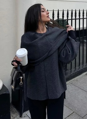 MUJER Plush Winter Coats for Women Asymmetric Scarf Demi-se