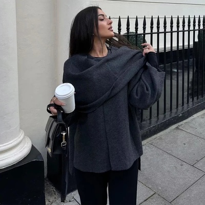 MUJER Plush Winter Coats for Women Asymmetric Scarf Demi-se