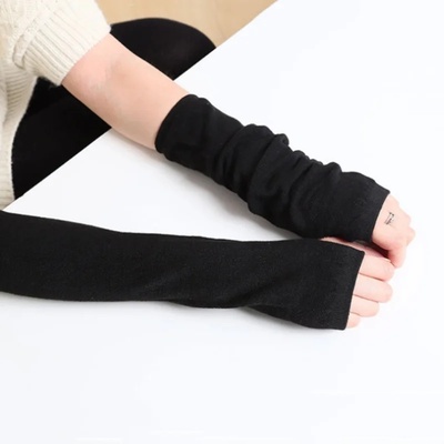 Knitted Long Fingerless Mittens Glove Arm Warmer Stretchy M