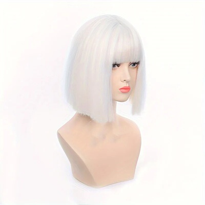 White Bangs Straight Hair Daily Wear Stage Performance Cosp