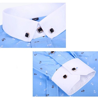 Men's Long Sleeve Printed Casual Shirt Fashion Trun-down Co