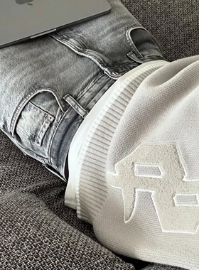 Y2K Grey Long Sleeve Sweater Dollar Gothic Embroidery Pullo