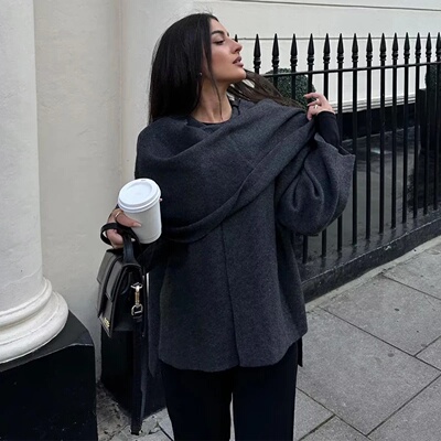 MUJER Plush Winter Coats for Women Asymmetric Scarf Demi-se