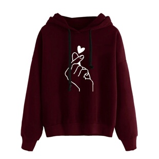 Solid Color Finger Autumn Hooded Hoodie Heart Korean Fleece