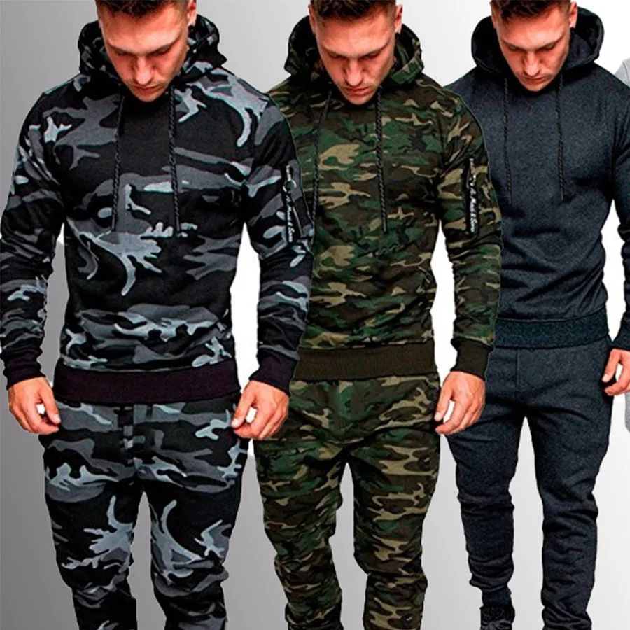 2023 new Men's Camouflage Tracksuit Sport Hoodies Pants Two