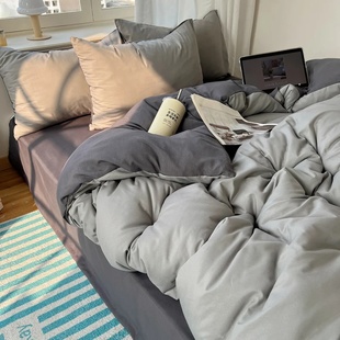 Cotton Bedding Set 4pcs with Solid Bed Sheet Duvet Cover Pi