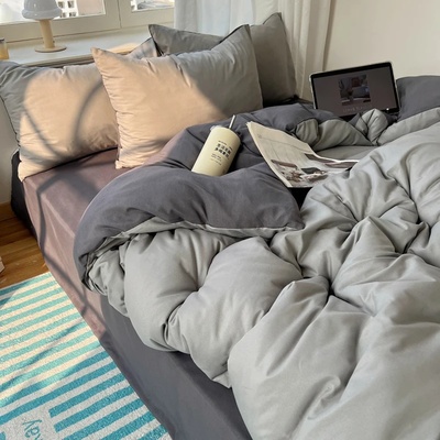 Cotton Bedding Set 4pcs with Solid Bed Sheet Duvet Cover Pi