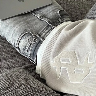 Y2K Grey Long Sleeve Sweater Dollar Gothic Embroidery Pullo