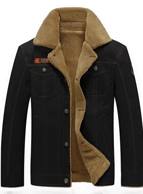 Winter Jeans Jackets Men's Lapel Lamb Fur Jackets Men's Win