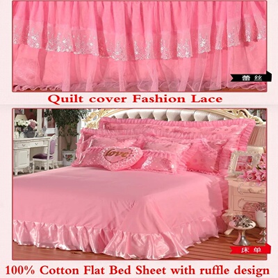 Heart-shaped Lace Princess Wedding Bedding Set Luxury Pink