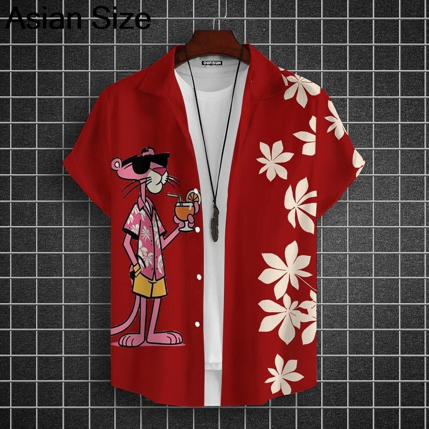 Cartoon Leopard Graphic Men's Short Sleeve Lapel Shirt Hawa